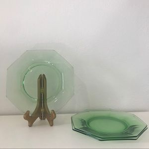 Heisen Decagon Green Depression Glass Plates